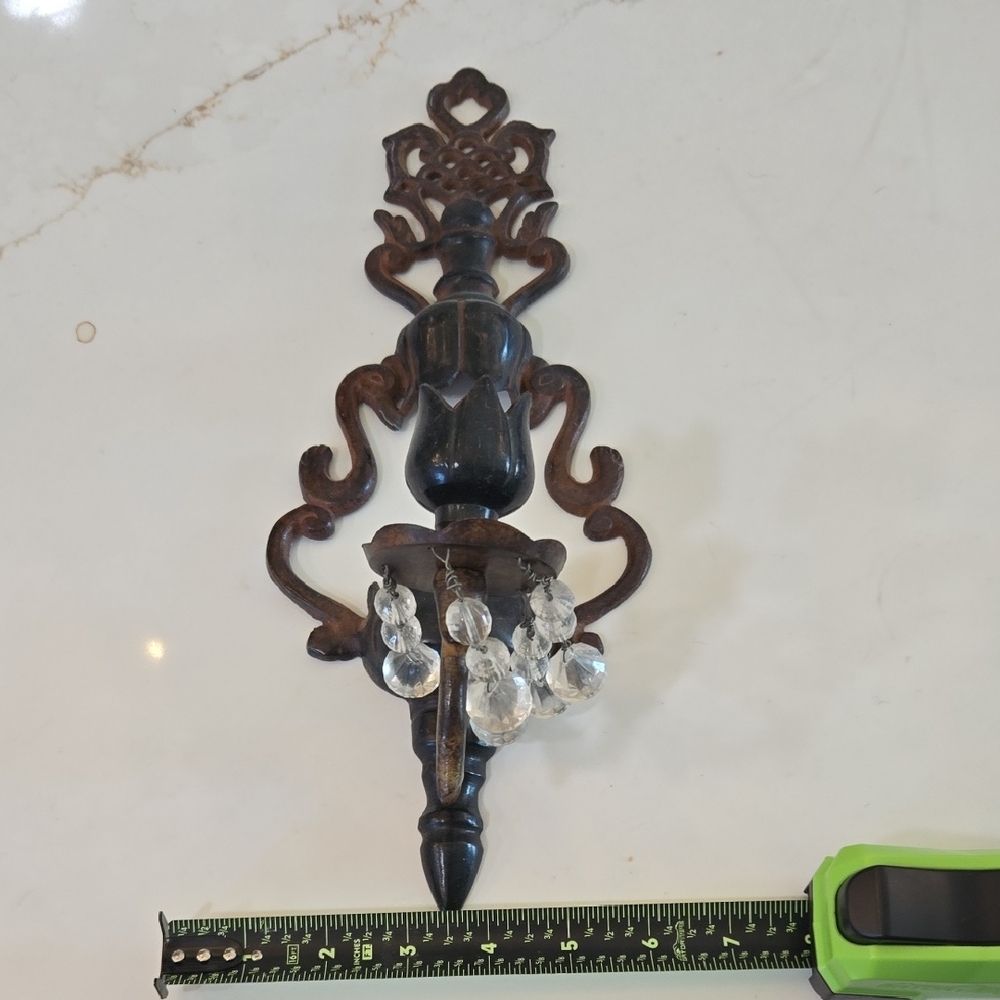 Victorian Revival Cast Iron And Crystal Wall Sconce
